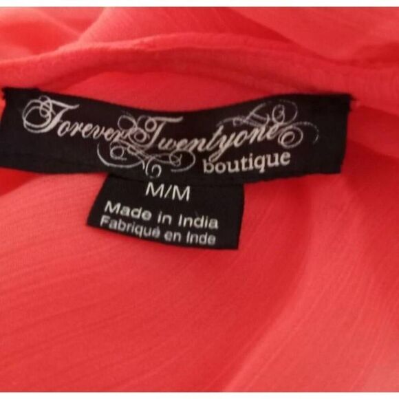 FOREVER 21 ORANGE/CORAL EMBELLISHED SHEER DRESS/COVERUP SZ.M EUC. - Picture 7 of 7
